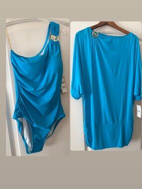 Michael Kors Santorini One-Shoulder Swimsuit with matching Cover-Up